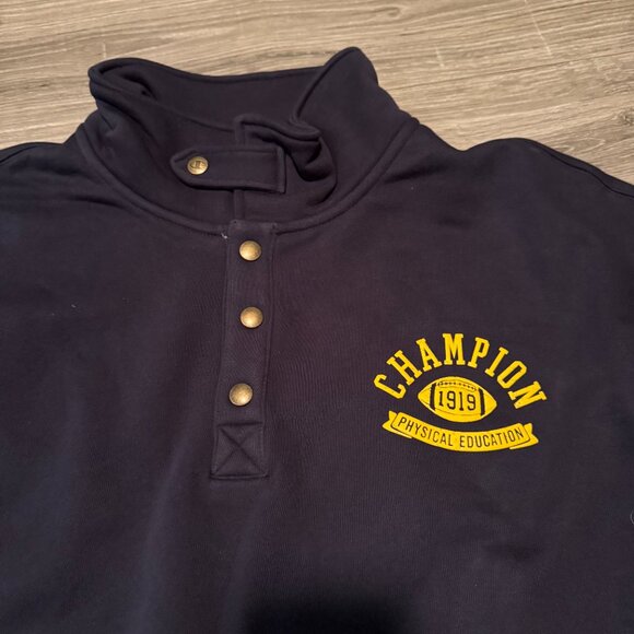NWT Champion Phys Ed Football Mock Neck Sweatshirt Navy Gold Retro Men Size XL - Picture 3 of 5